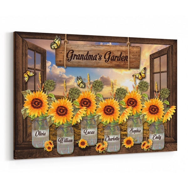 Grandma 39 s Garden Canvas Personalized Kids Birth Month Flowers And 