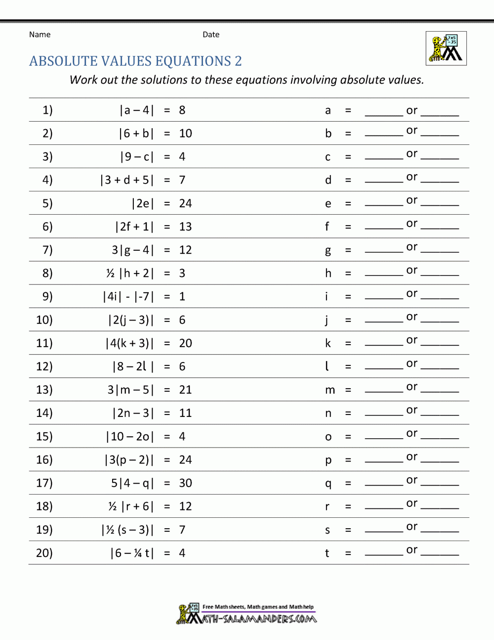 Graphing Absolute Value Equations Worksheet Ame my id