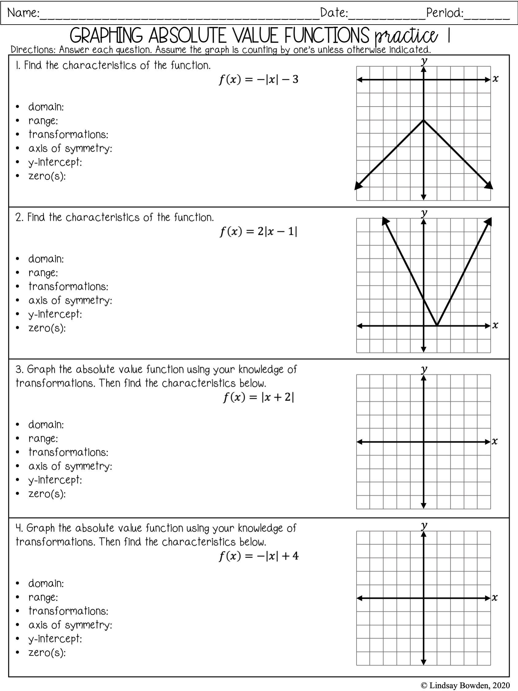 Graphing Absolute Value Equations Worksheet Ame my id