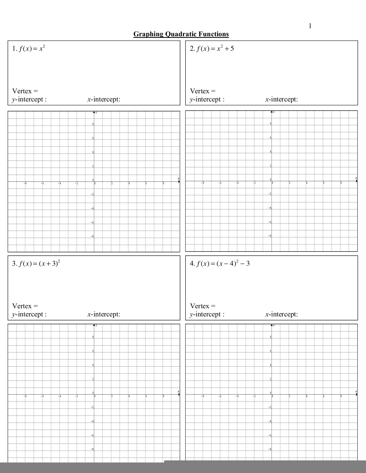 Graphing Quadratic Functions Worksheet Incerpt Form 