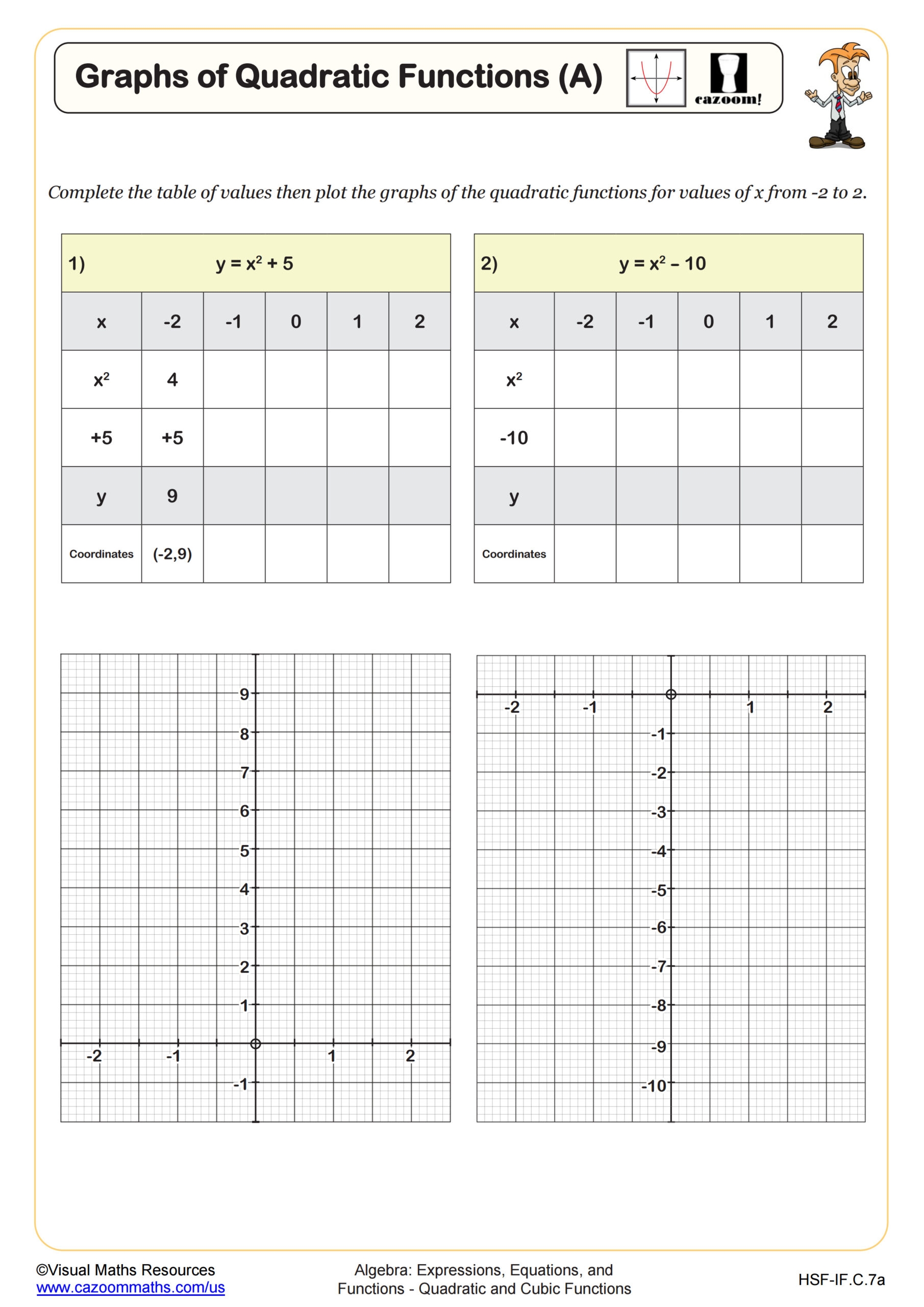 graphing quadratic functions worksheet