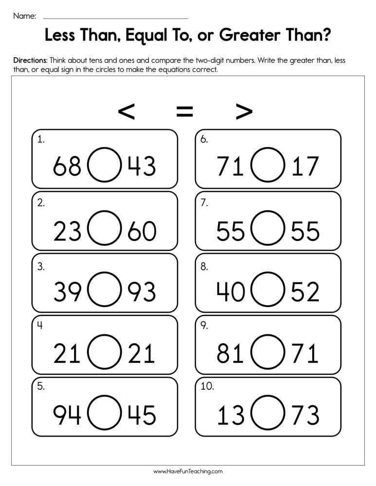 greater than smaller than worksheets