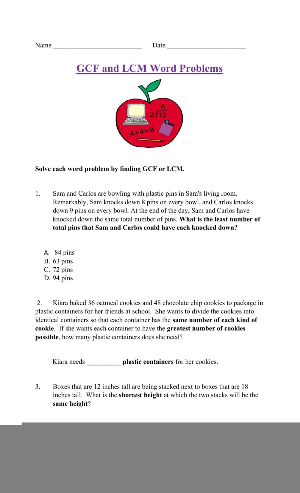 Greatest Common Factor Word Problems Worksheet FactorWorksheets