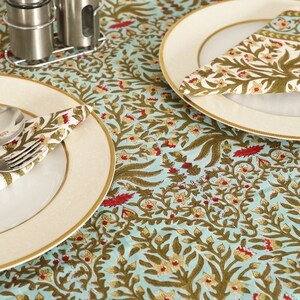 Green Block Print Tablecloth Garden Tablecloth Indian Table Linen 