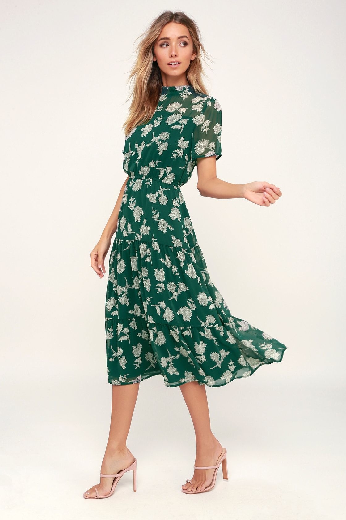 Green Floral Print Dress Floral Midi Dress Floral Dresses Green Midi 