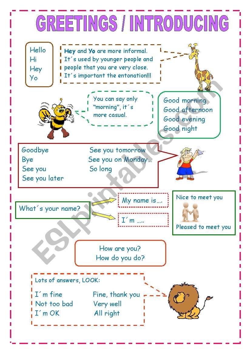 printable greetings worksheet