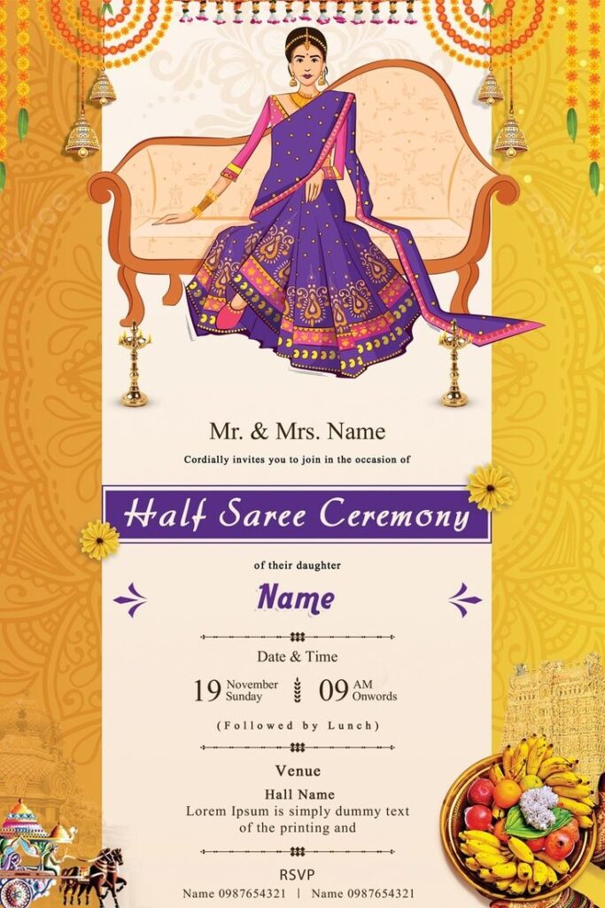 Half Saree Ceremony Invitation Card Half Saree Invitation Cards