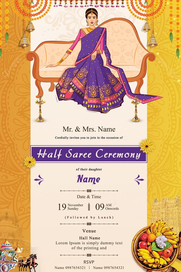 Half Saree Ceremony Invitation Card Half Saree Invitation Cards 