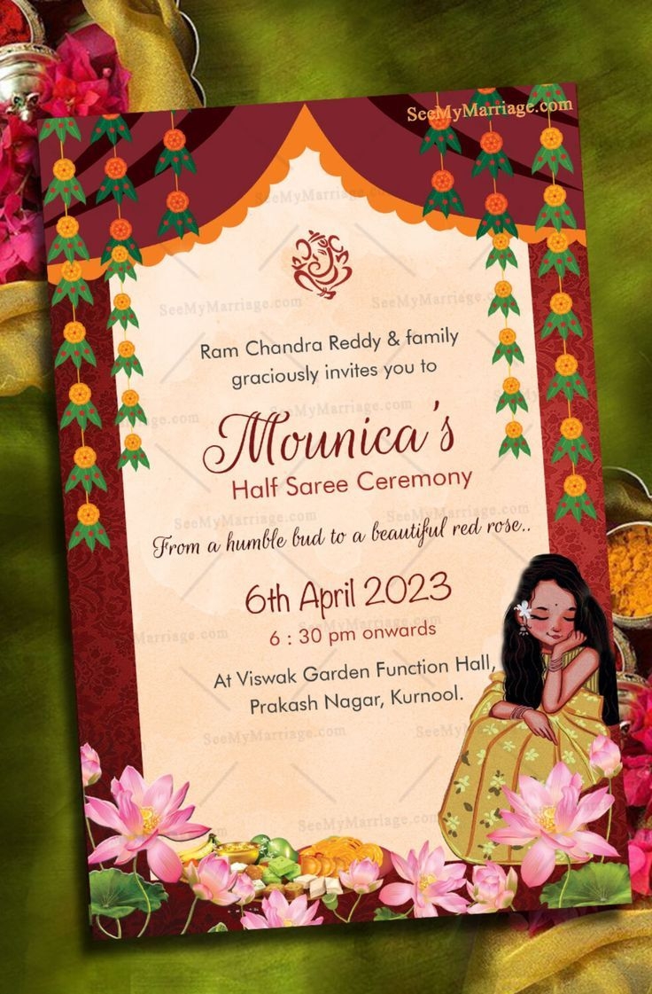 Half Saree Function Invitation Card Instant Edit And Download 