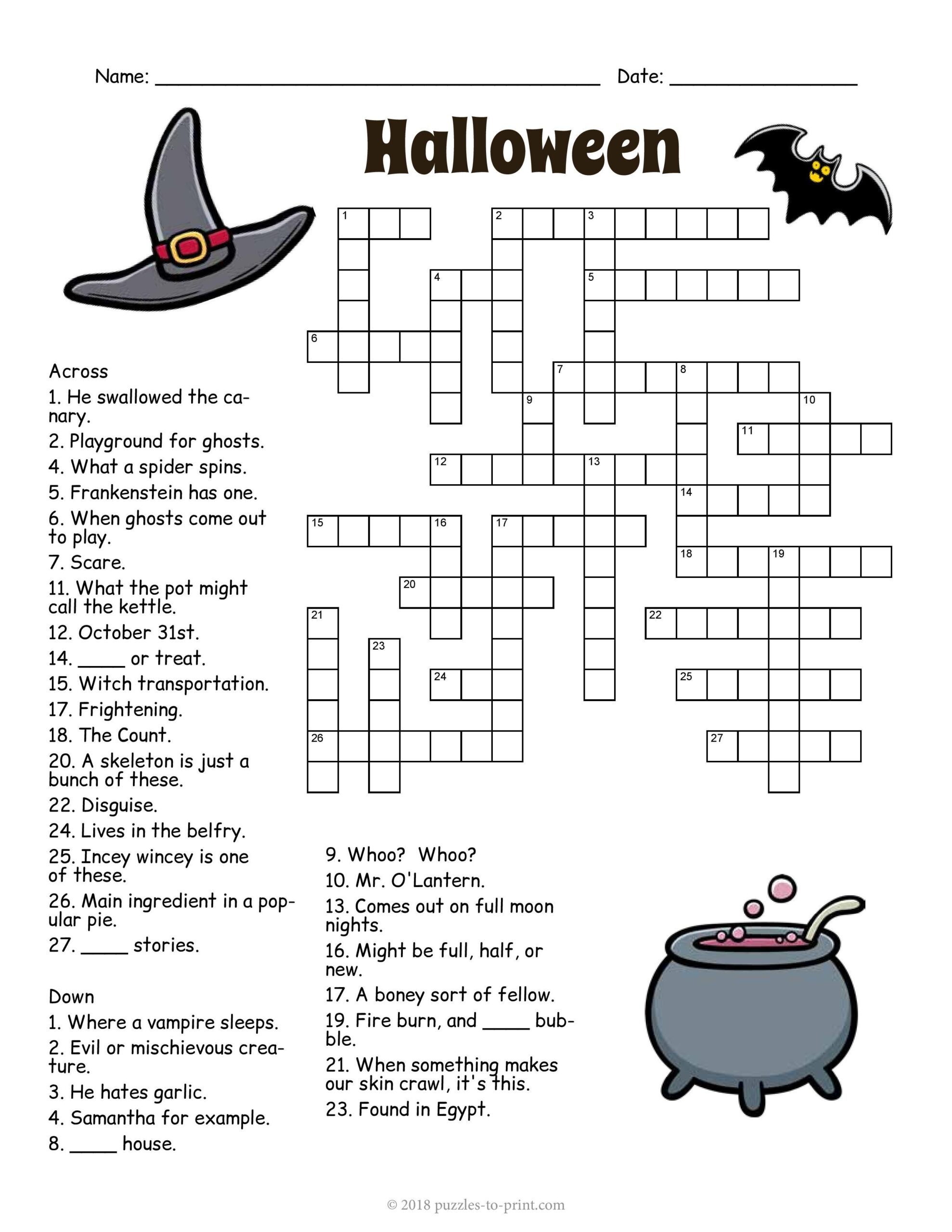halloween printable crossword puzzles