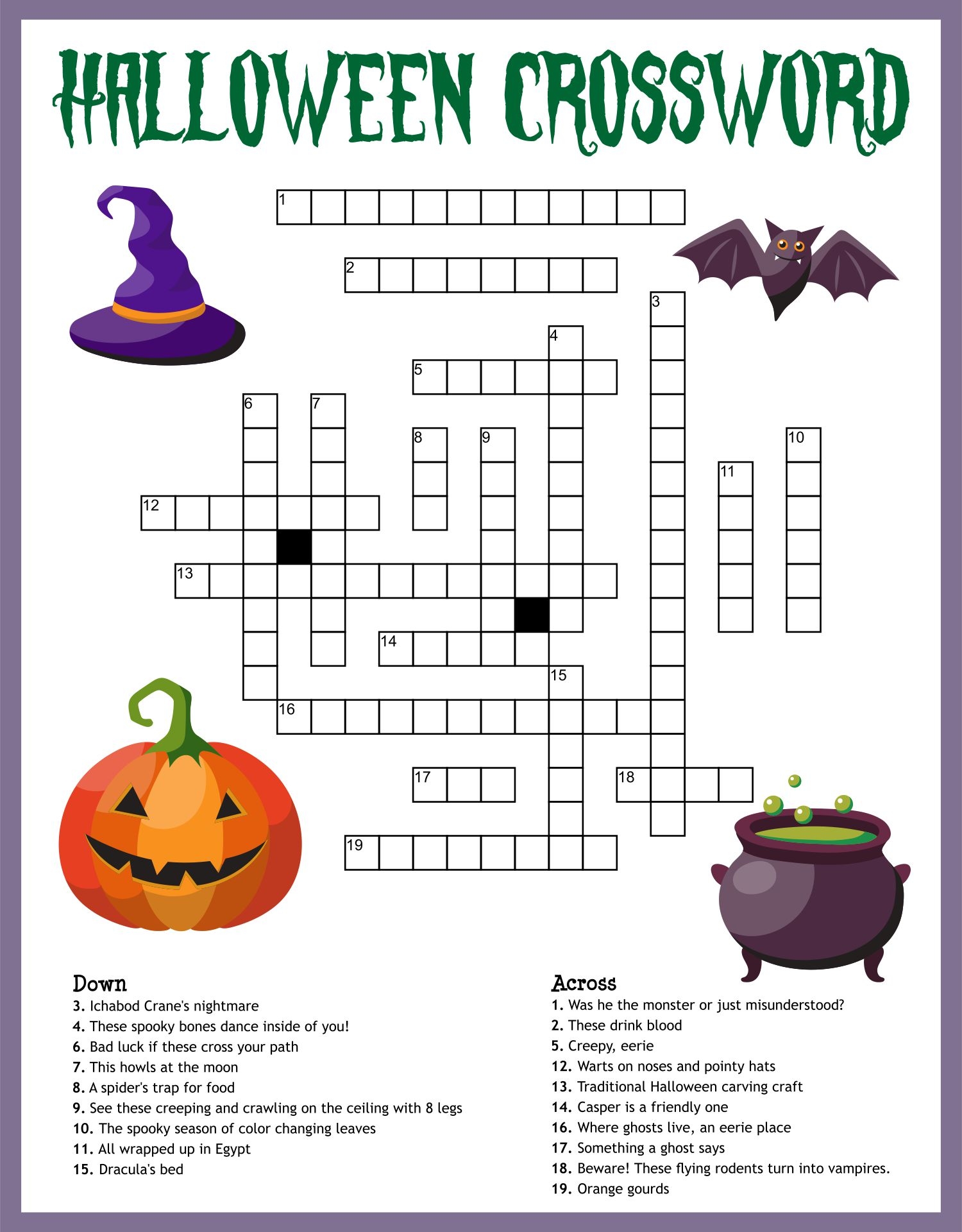 printable crossword puzzles for halloween
