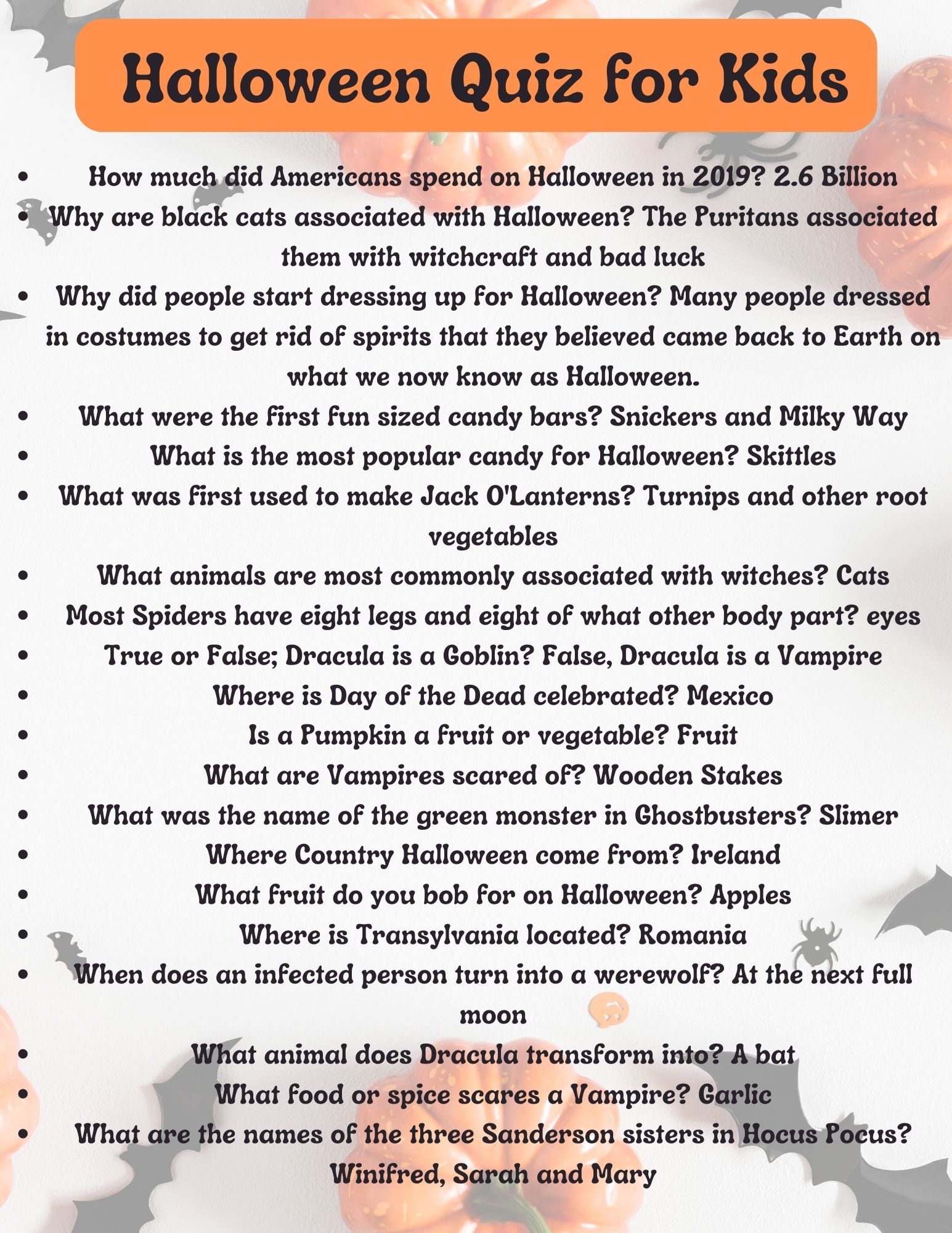 Halloween Quiz For Kids Free Printable Halloween Quiz