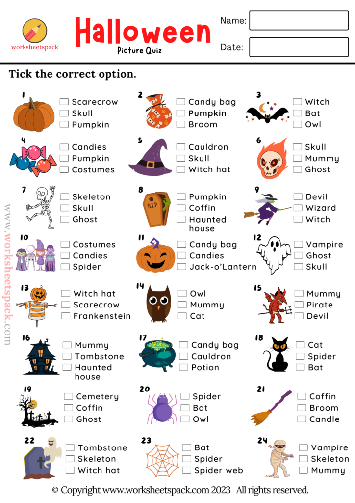 Halloween Quiz Free Printable Halloween Picture Test Worksheetspack