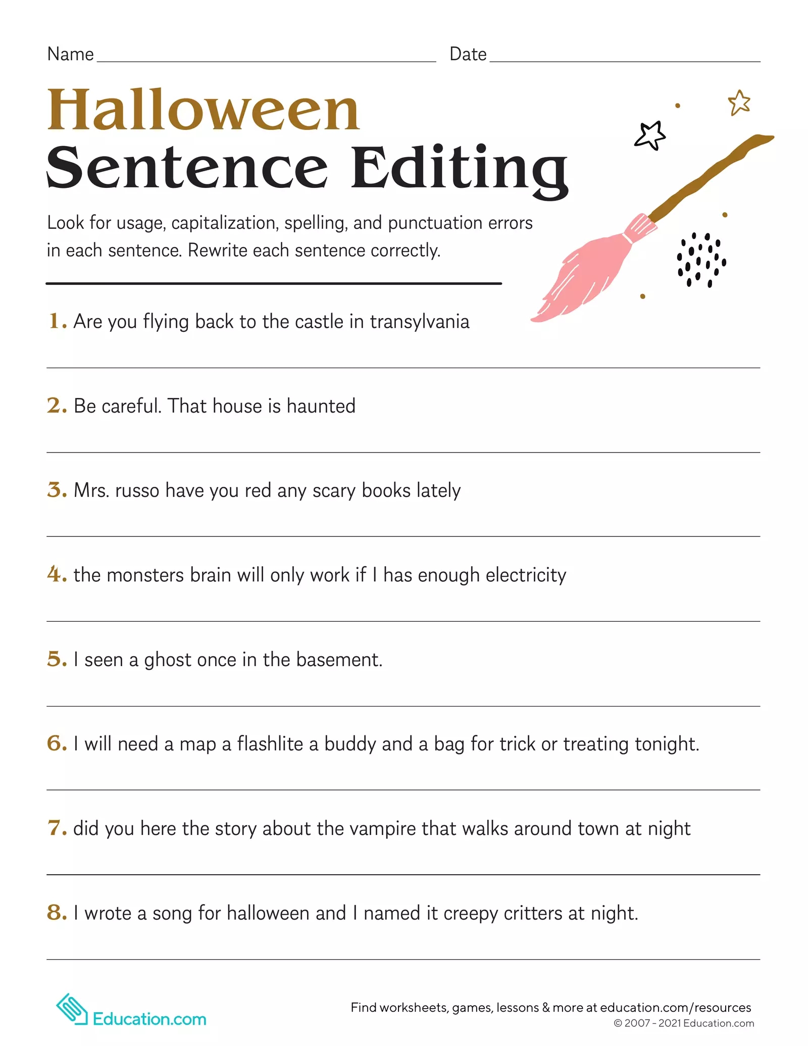 Halloween Sentence Editing Interactive Worksheet Edform Worksheets 