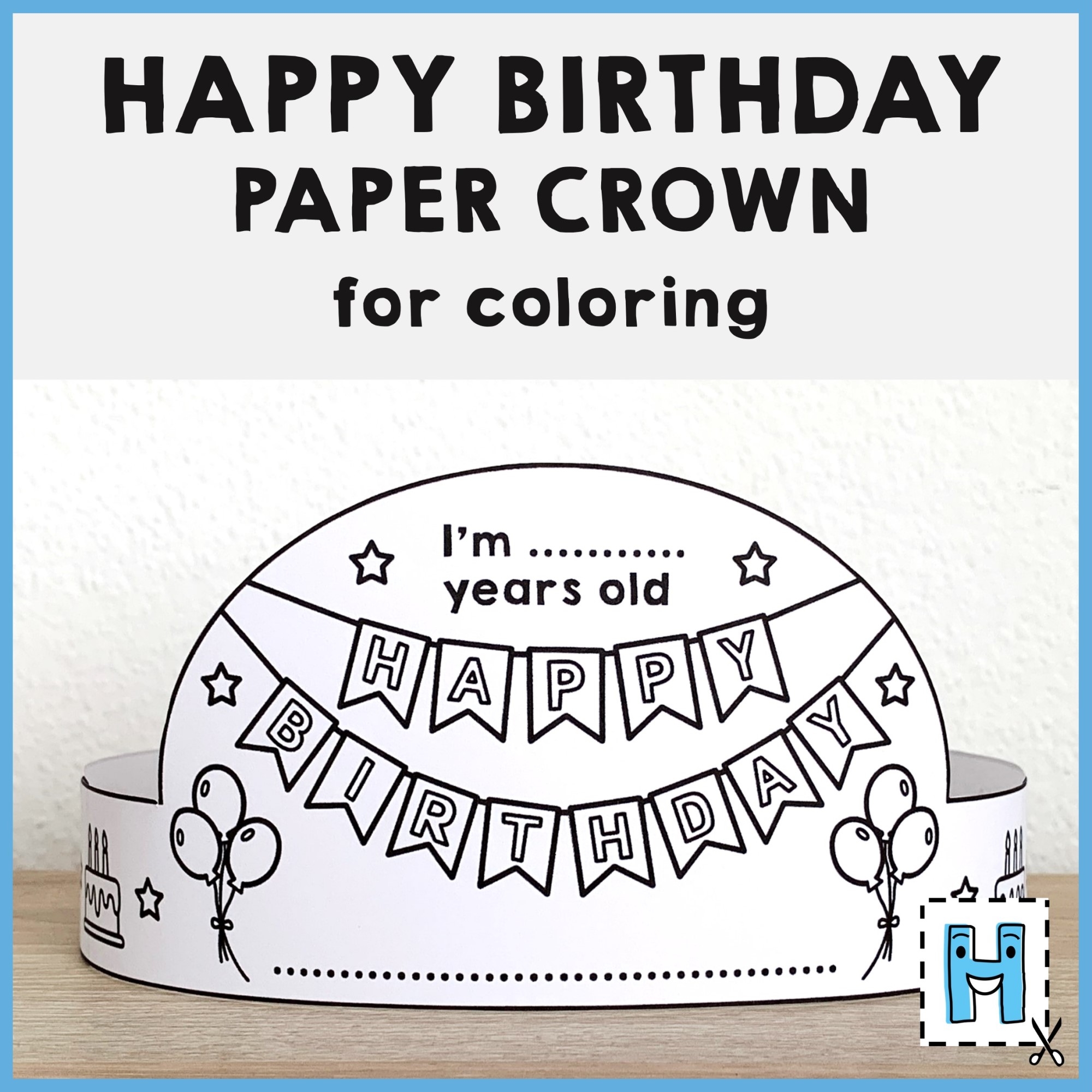 Happy Birthday Paper Crown Printable Coloring Craft Activity Template 
