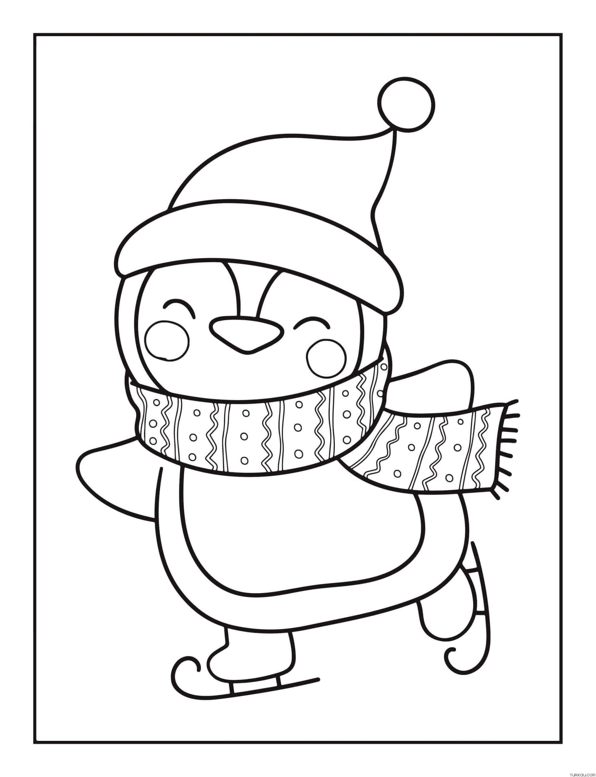 Happy Penguin Winter Coloring Page Turkau