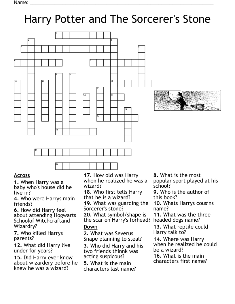 harry potter crossword puzzle printable