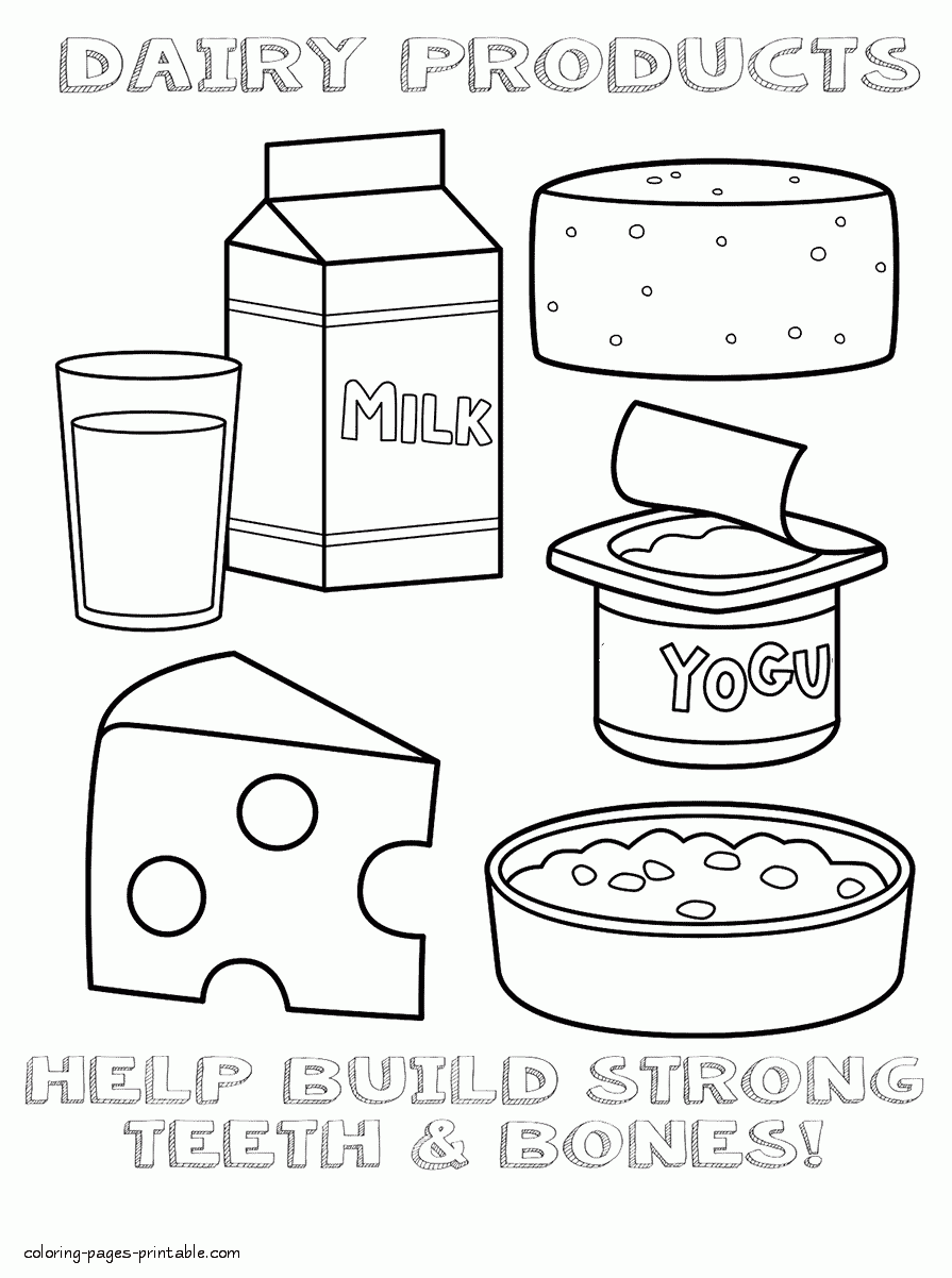 Healthy Food Colouring Pages Dairy Products COLORING PAGES 