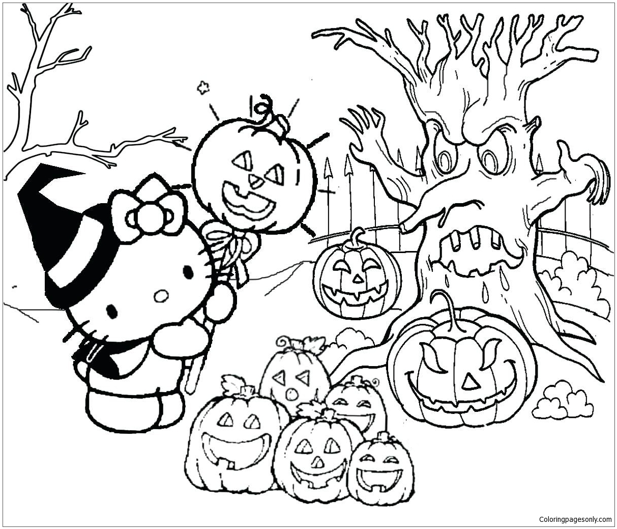 Halloween Hello Kitty Coloring Pages