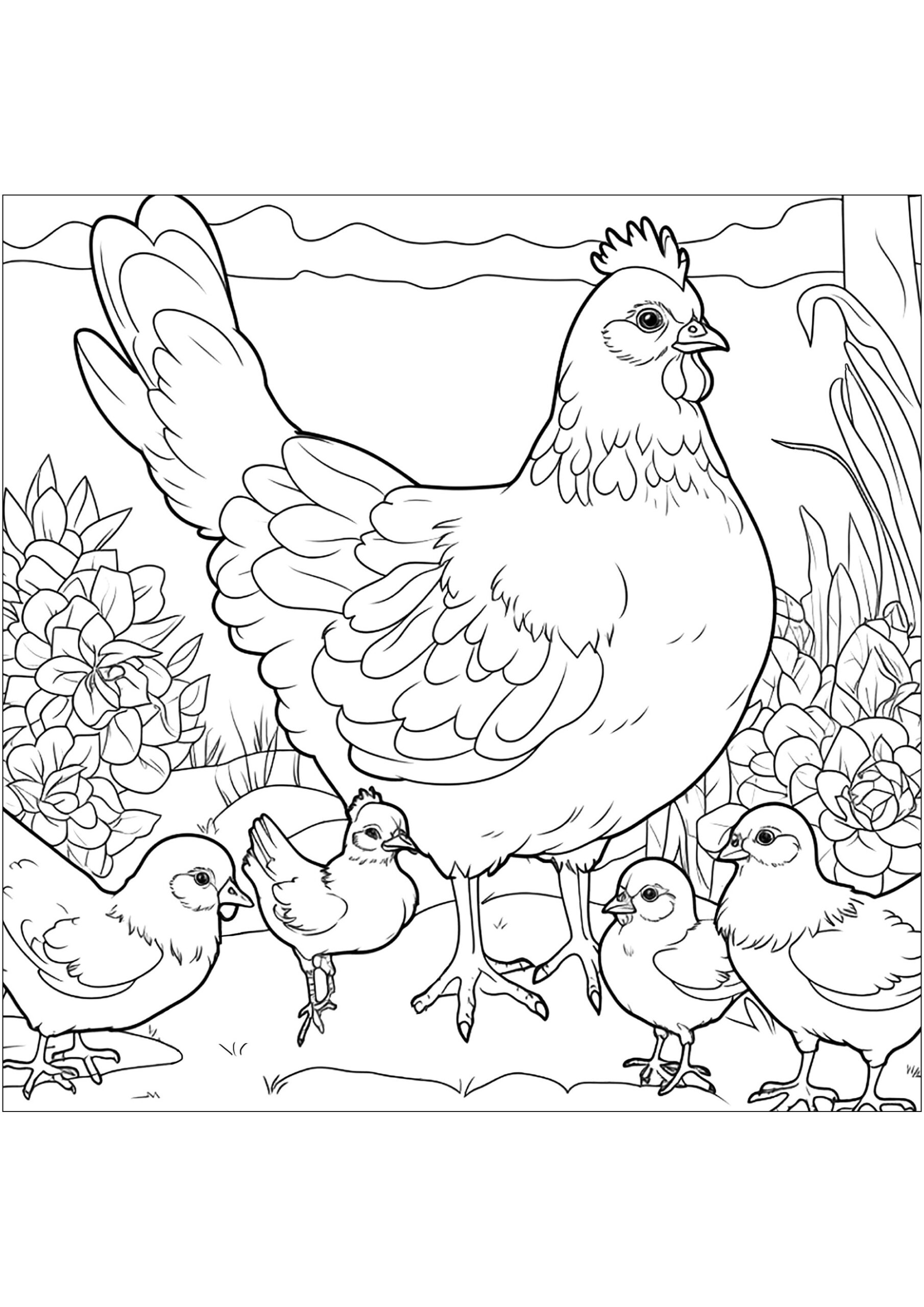Hens And Chicks Farm Coloring Pages