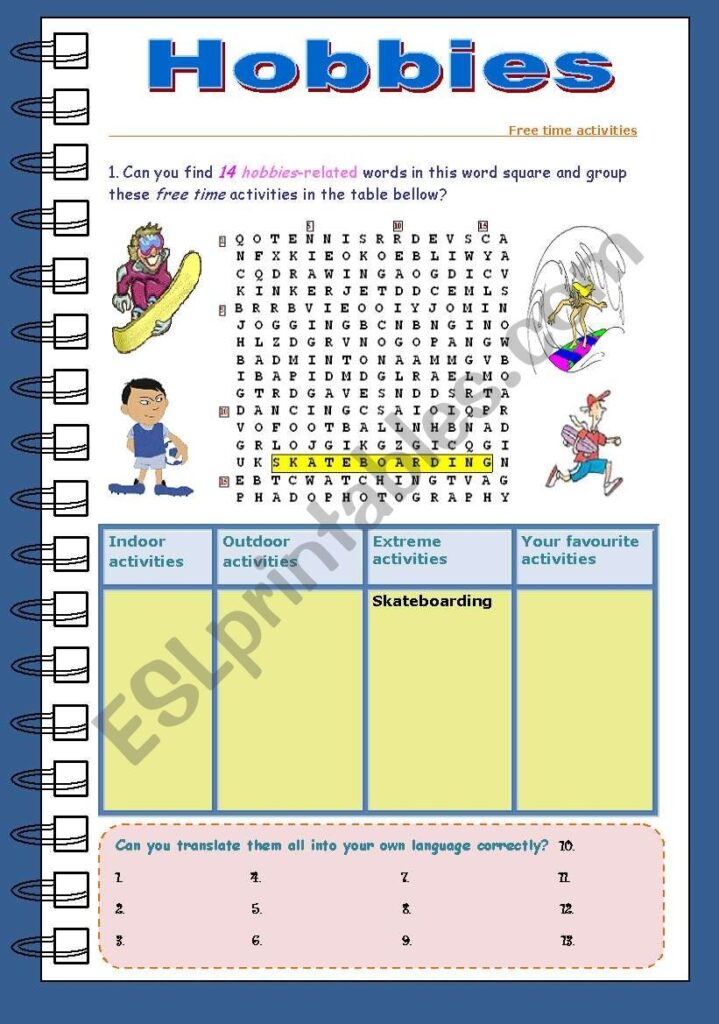 Hobbies Esl Printable Picture Dictionary Worksheet Fo Vrogue co