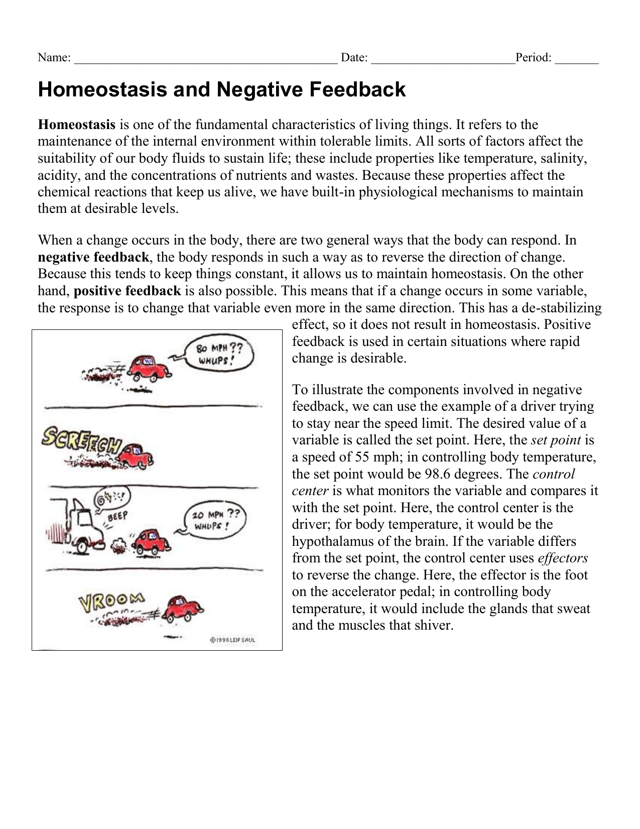 Homeostasis Worksheet Recognize Normal Parameters