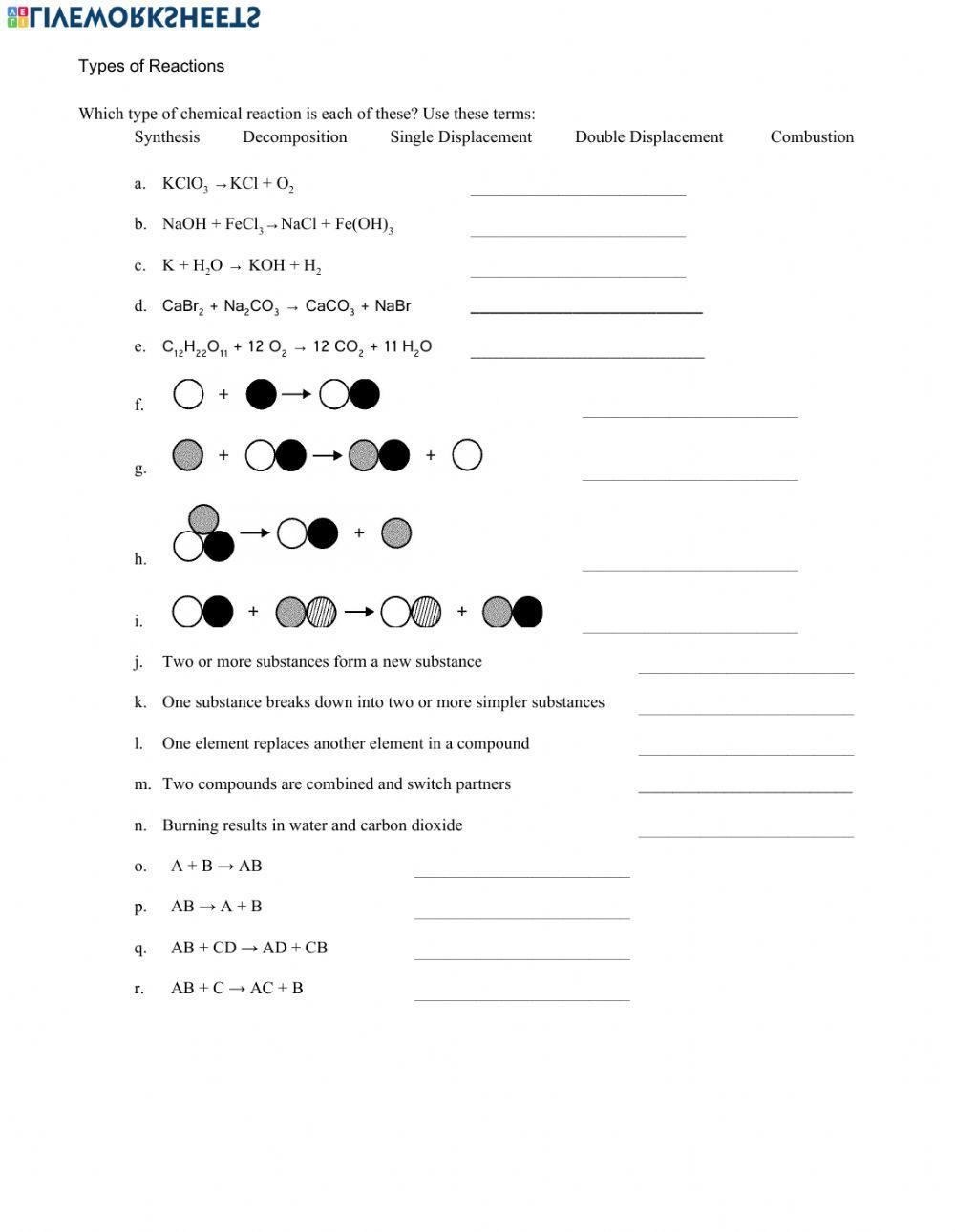 Identifying Reaction Types Interactive Worksheet Live Worksheets 