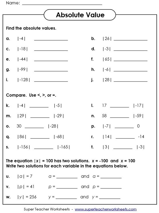 Integers And Absolute Value Worksheets Worksheets Master