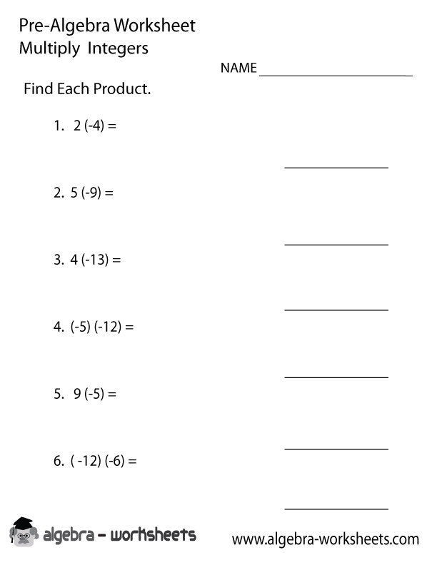 Integers Pre Algebra Worksheet Printable