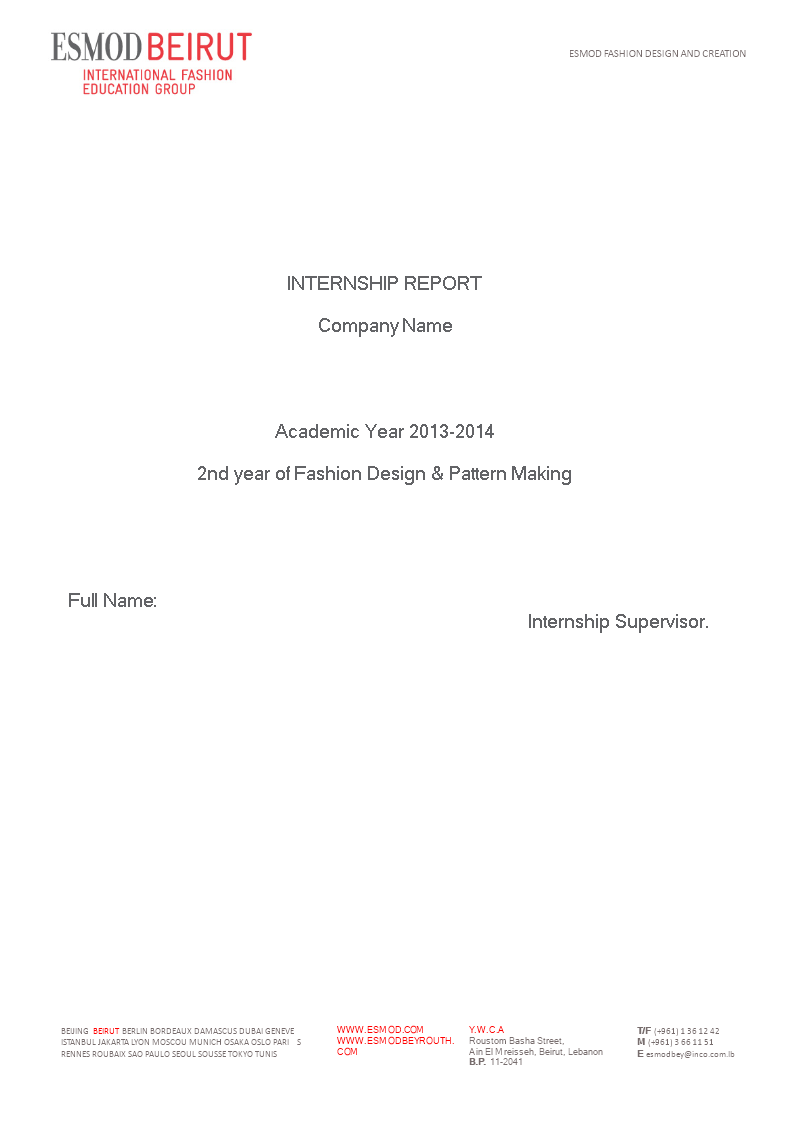 Internship Report Fashion Design Student Templates At 