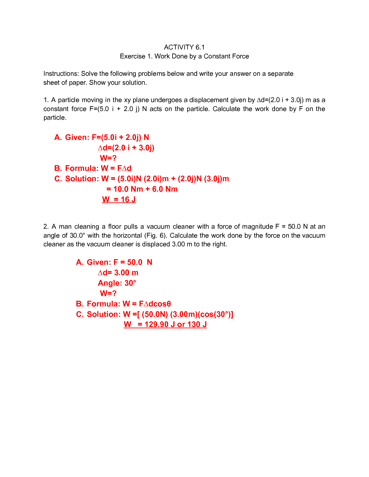 worksheet on work