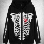 Is That The New Goth Guys Skeleton Print Zip Up Hoodie ROMWE USA