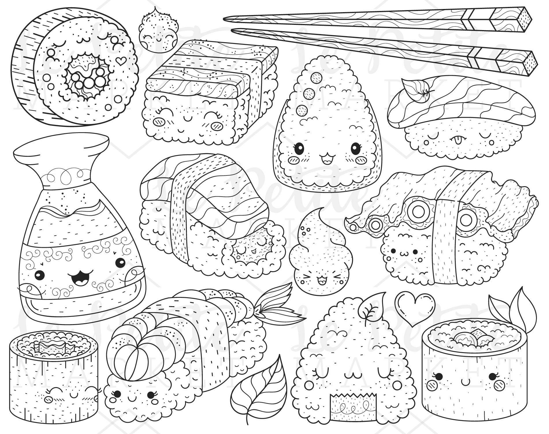 Japan Sushi Clipart Images Kawaii Food Clip Art Sushi Digital Stamps 