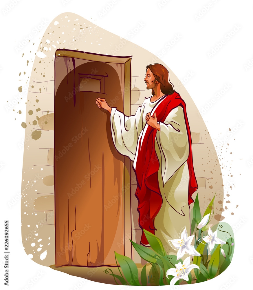 Jesus Christ Knocking On A Door Stock Vector Adobe Stock
