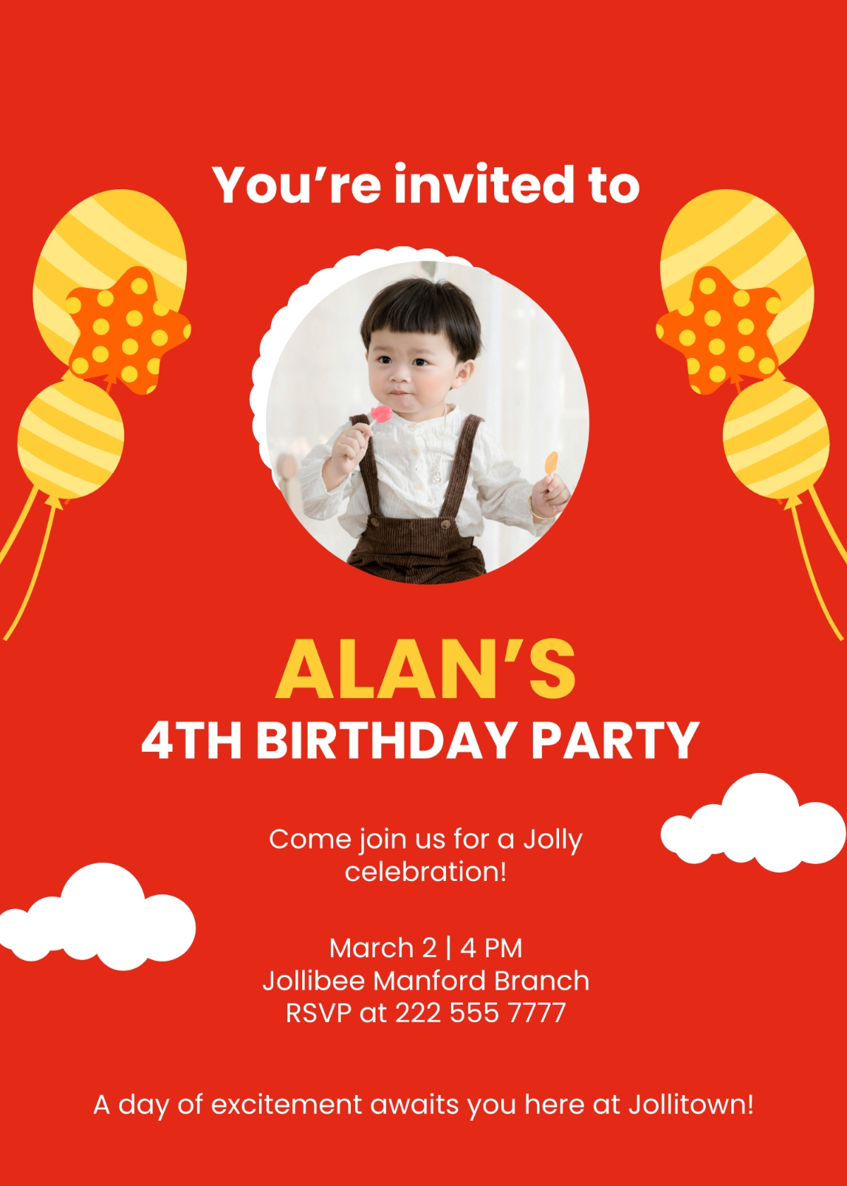 Jollibee Birthday Invitation Template Edit Online Download Example 