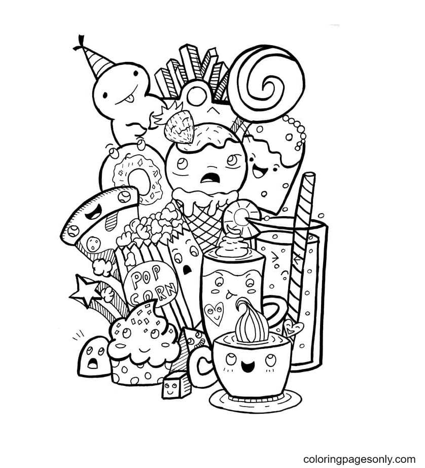 kawaii drawings food coloring pages