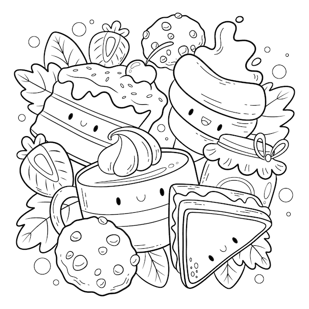 Kawaii Super Cute Food Coloring Pages Kawaii Food Coloring Book 50 