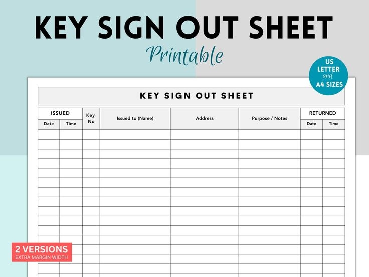 Key Sign Out Sheet Key Sigh Out Log Sign In Out Form Equipment Key