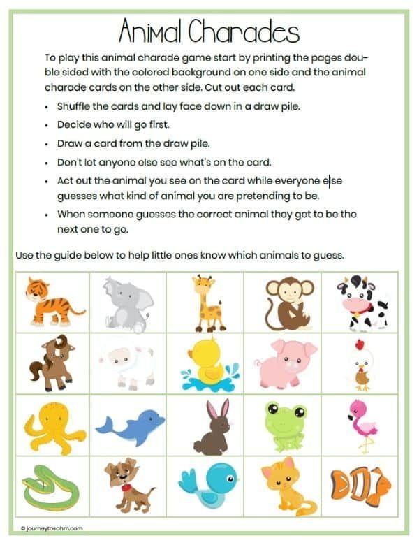 free printable charades cards for kids