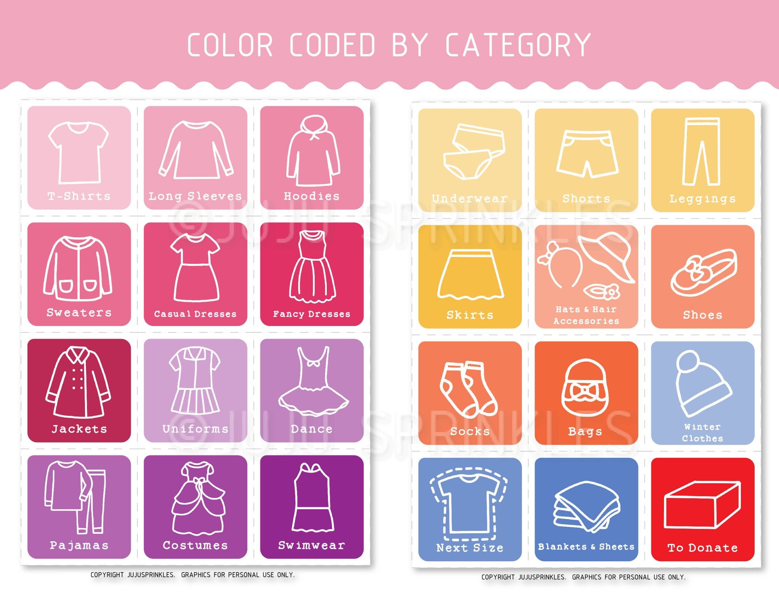 Kids Clothes Closet Organizers Printable Girl Clothing Labels Etsy 