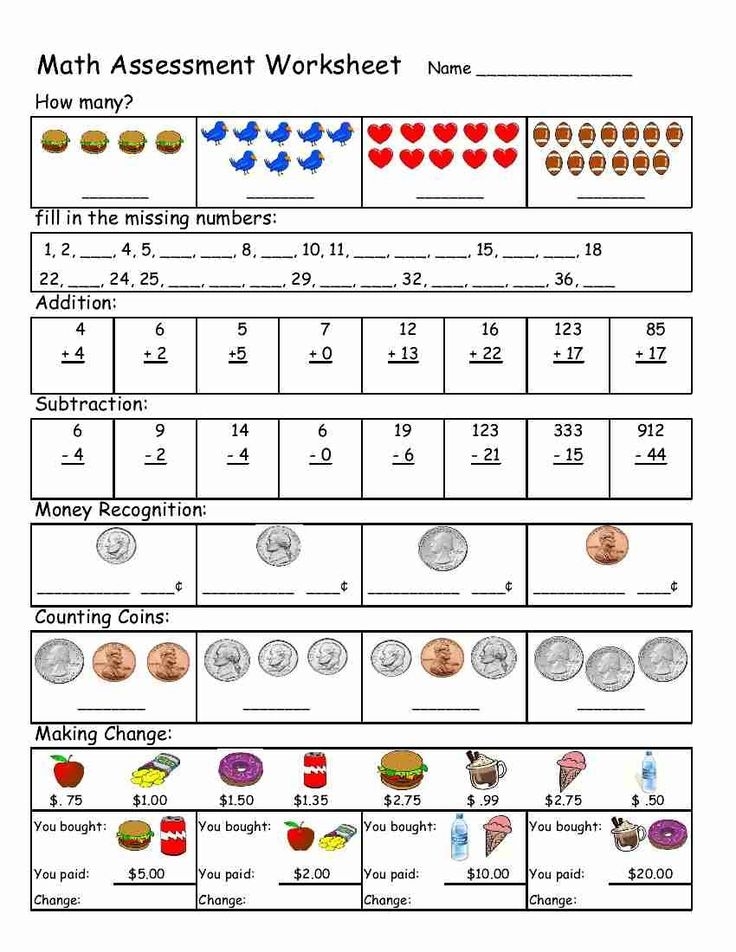 Kindergarten Math Worksheets For Assessment