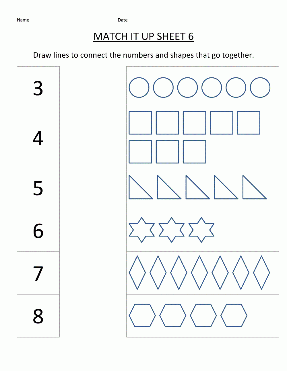 Kindergarten Printing Worksheets Match Learning Printable