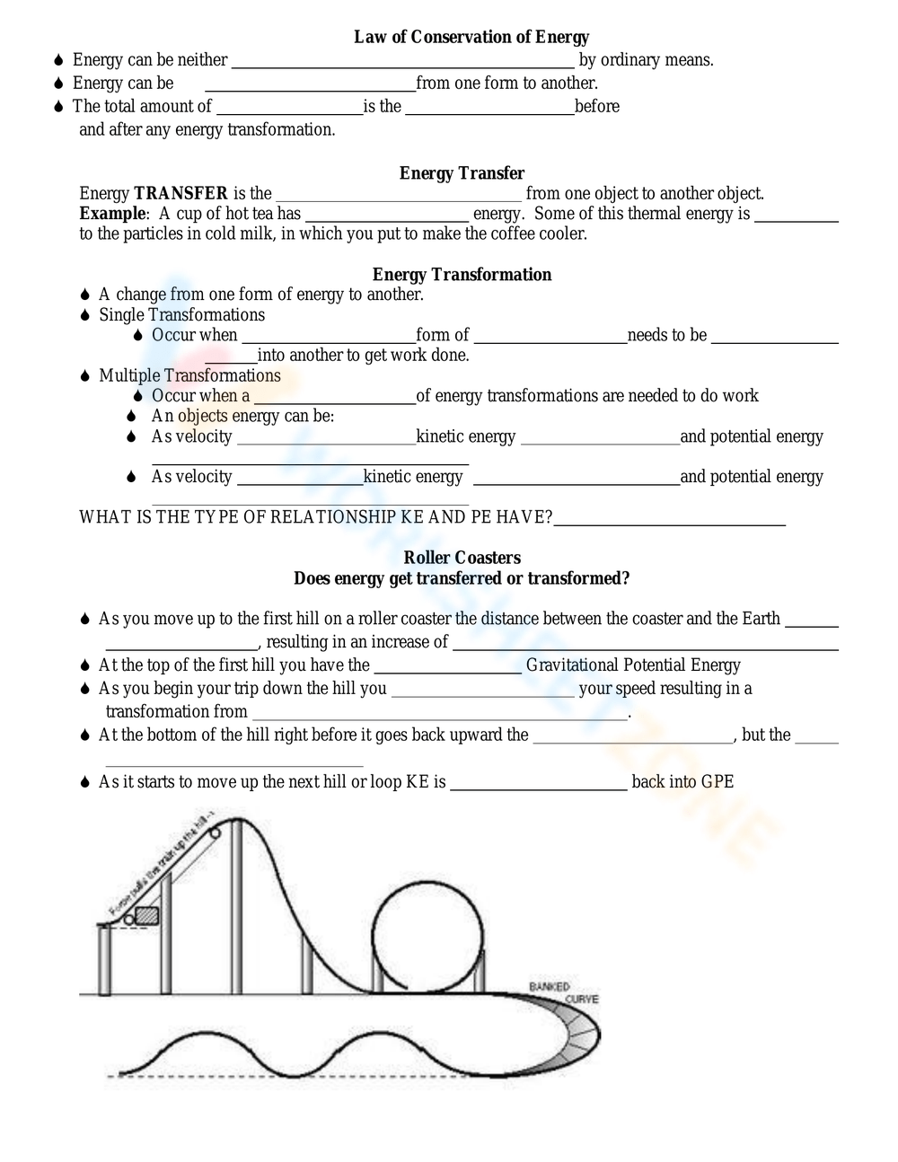 potential and kinetic energy worksheet