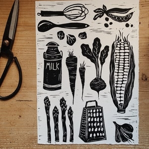 Kitchen Garden Lino Print Etsy