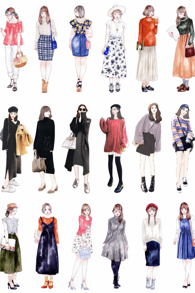 Korean Fashion Clipart nsan izimi Sticker Tasar m kartma