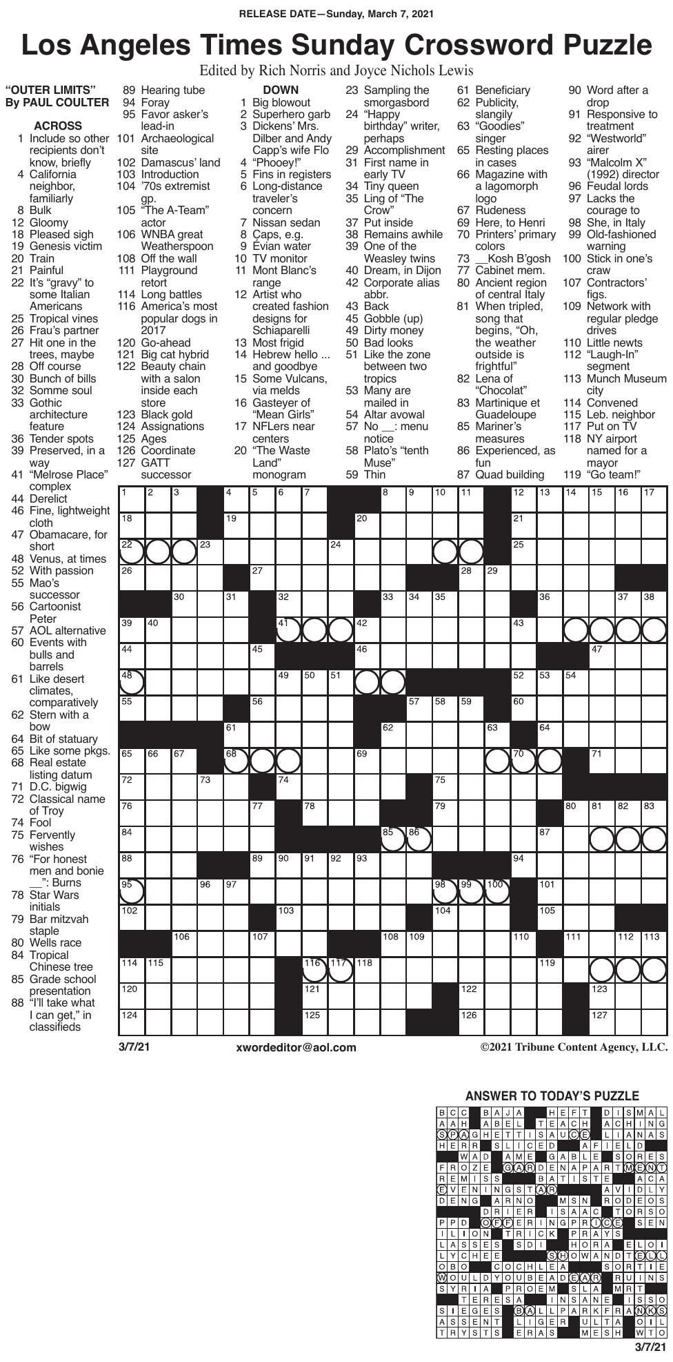 la times printable crossword puzzles