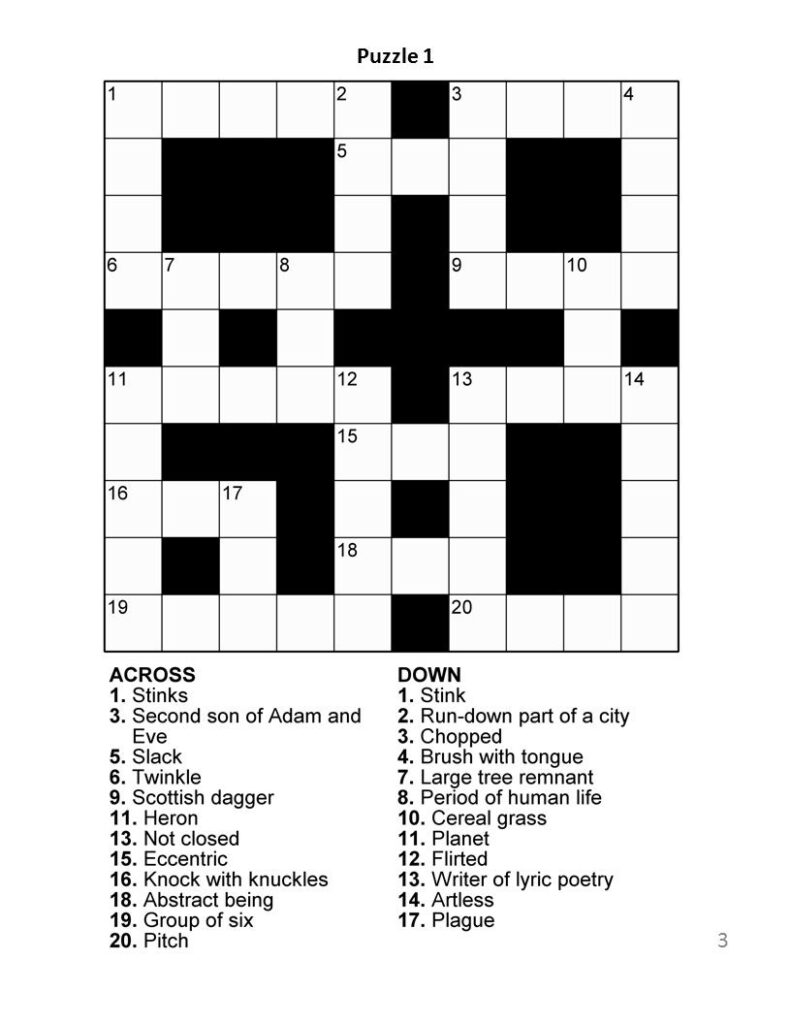 easy free crossword puzzles printable