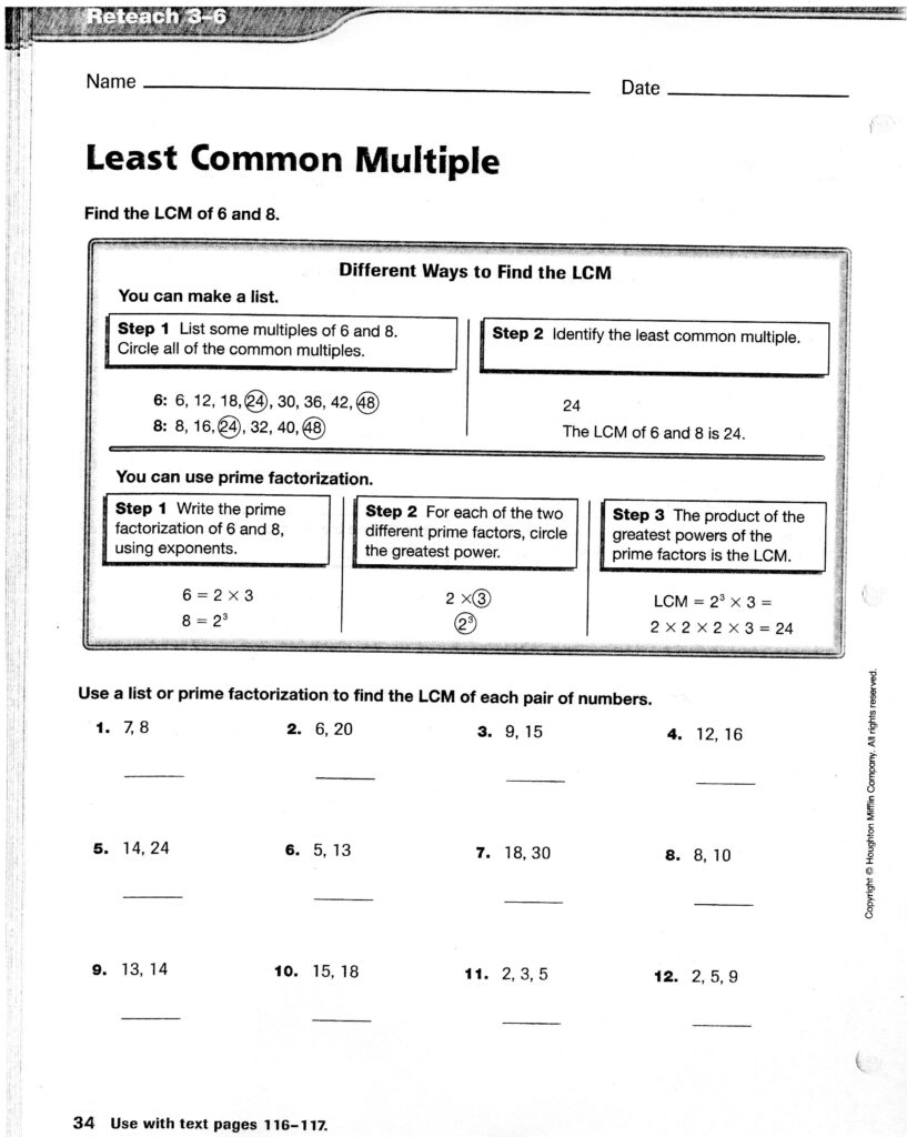 Least Common Multiple Worksheet Pdf