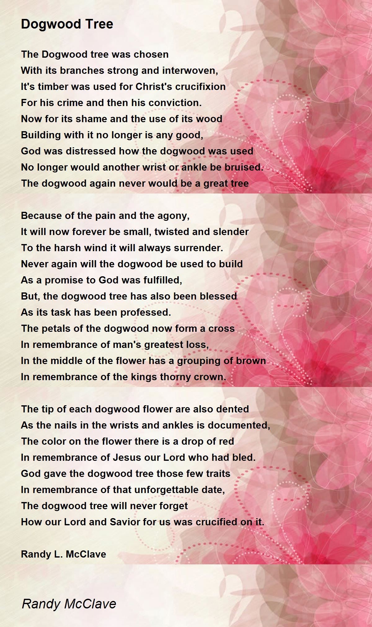 Legend Of The Dogwood Tree Poem Printable Printable Calendars AT A GLANCE