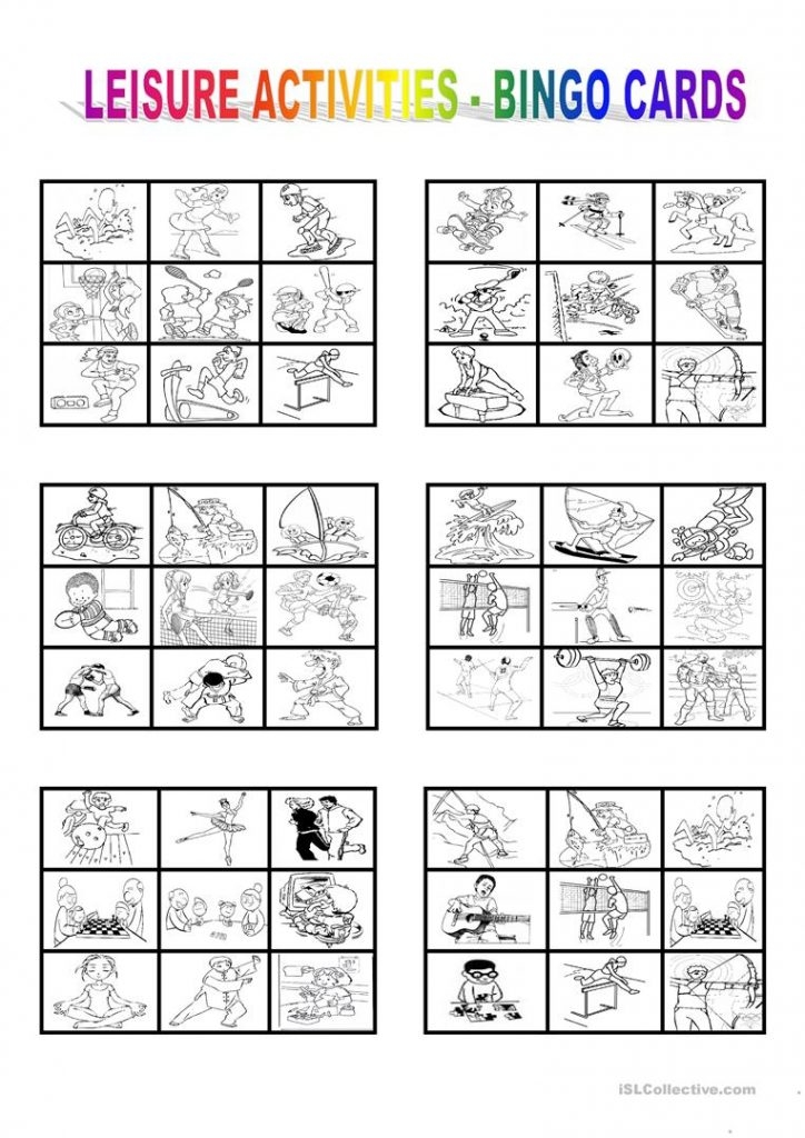 Leisure Activities Bingo Cards English Esl Worksheets Printable 